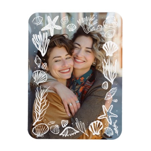 Witte zeeschelpen Lijst aangepaste foto Magneet (Verticaal)