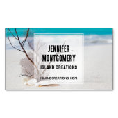 Witte zeeschelpen op een tropisch strand magnetisch visitekaartje (Voorkant)