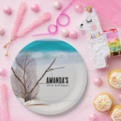 Witte zeeschelpen op een tropische strand verjaard papieren bordje (Feest)