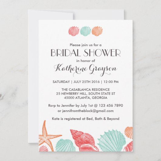 Witte zeeschelpen uitnodiging voor strandhuwelijk (Voorkant)