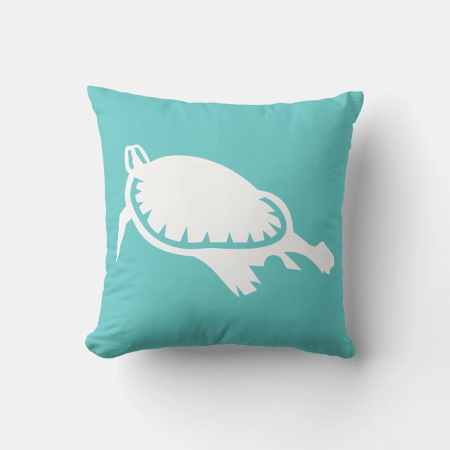witte zeeschildpad op turquoise kussen (Voorkant)