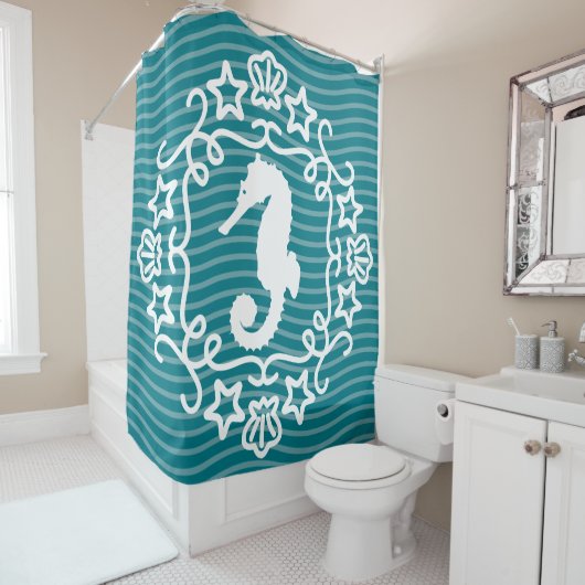 Witte Zeesoorten Nautische Oceaan Douchegordijn (In situ)