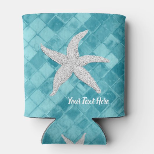 Witte Zeester Aqua Zee Glas Jouw tekst Blikjeskoeler (Achterkant)