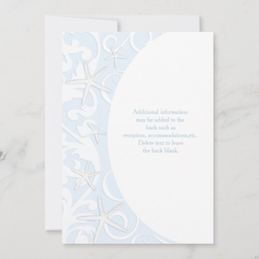 Witte Zeester Blauw Strand Huwelijksuitnodigingen Kaart (Achterkant)