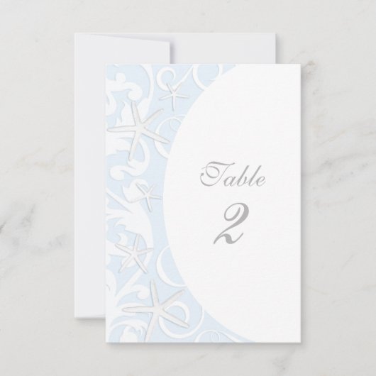 Witte Zeester Blauw Strand Trouwtafel Nummer Kaart (Voorkant)