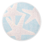 Witte Zeester & Blauwe Burlap Elegant Strand Keramische Knop (Voorkant)