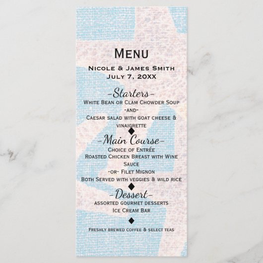 Witte Zeester & Blauwe Jute Elegant Strandmenu Menu (Voorkant)