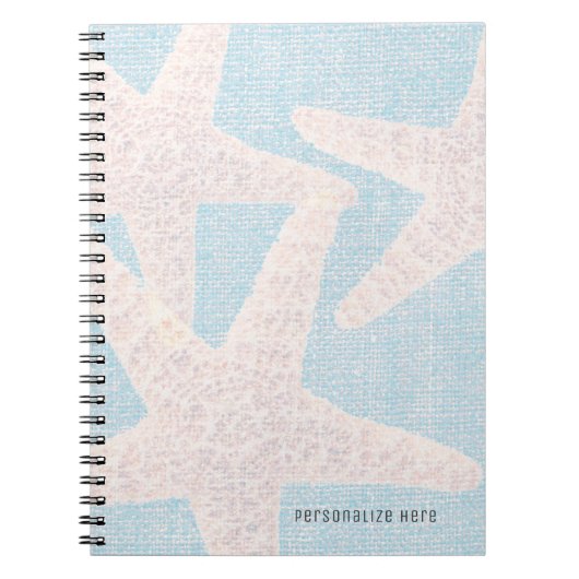 Witte Zeester & Blauwe Jute Personalized Aangepast Notitieboek (Voorkant)