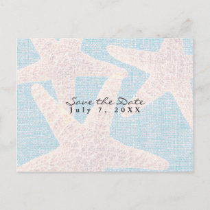 Witte Zeester & Blauwe Jute Strand Save the Date Aankondigingskaart