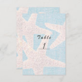 Witte Zeester & Blauwe Jute Strand Tafelnummer (Voorkant / Achterkant)