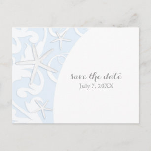 Witte Zeester Blauwe Strand Bruiloft Save The Date Aankondigingskaart