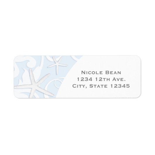 Witte Zeester Blauwe Strand Elegante Trouw Etiket (Voorkant)
