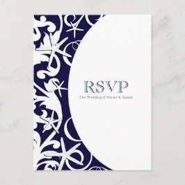 Witte Zeester Blauwe Strand Elegante Trouw-RSVP Uitnodiging Briefkaart