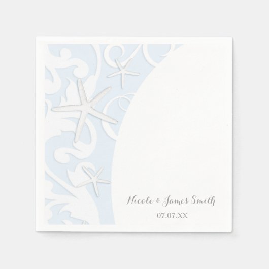 Witte Zeester Blauwe Strand Elegante Trouw Servetten (Voorkant)