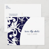 Witte Zeester Blauwe Strand Trouw Save The Date Aankondigingskaart (Voorkant / Achterkant)