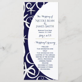 Witte Zeester Donkerblauwe Strand Bruiloftsprogram Programmakaart