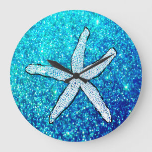 Witte Zeester Glitterende Sparkelende Teal Blauwe  Grote Klok