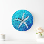 Witte Zeester Glitterende Sparkelende Teal Blauwe  Grote Klok (Huis)