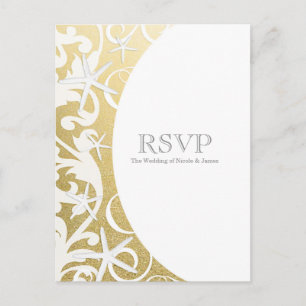 Witte Zeester Goud Strand Elegante Trouw RSVP Uitnodiging Briefkaart