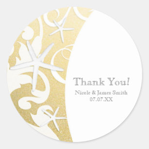 Witte Zeester Gouden Elegante Strand Bruiloft Favo Ronde Sticker