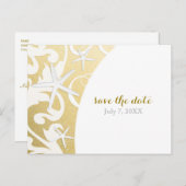 Witte Zeester Gouden Strand Bruiloft Save The Date Aankondigingskaart (Voorkant / Achterkant)