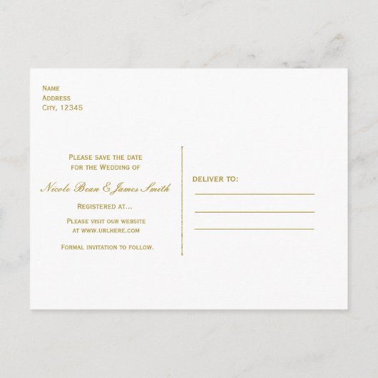 Witte Zeester Gouden Strand Bruiloft Save The Date Aankondigingskaart (Achterkant)