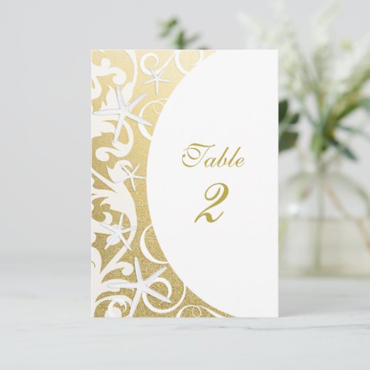 Witte Zeester Gouden Strand Tafel Nummers Kaart (Staand voorkant)