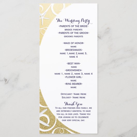 Witte Zeester Gouden Strand Trouwprogramma Programmakaart (Achterkant)