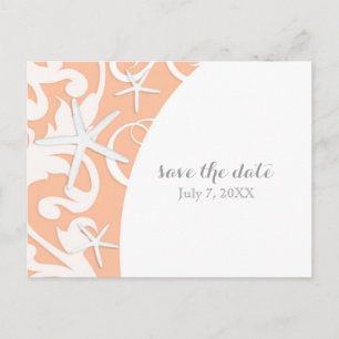 Witte Zeester Koraal Strand Bruiloft Save The Date Aankondigingskaart