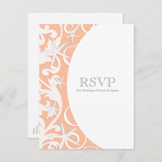 Witte Zeester Koraal Strand Elegante Trouw RSVP Uitnodiging Briefkaart (Voorkant / Achterkant)