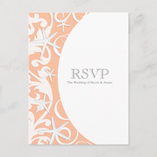 Witte Zeester Koraal Strand Elegante Trouw RSVP Uitnodiging Briefkaart (Voorkant)