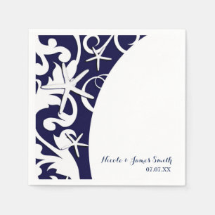 Witte Zeester Marineblauwe Strand Elegante Trouw Servet