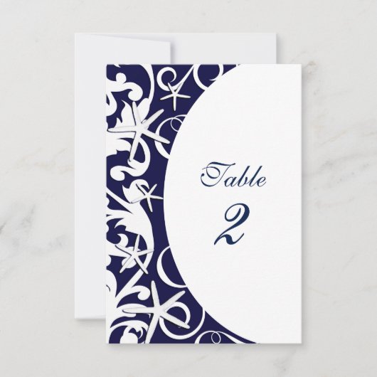 Witte Zeester Marineblauwe Strand Tafel Nummers Kaart (Voorkant)