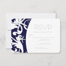 Witte Zeester Navy Strand Elegante Trouw RSVP Kaartje