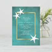 Witte zeester op blauwgroen bruiloft koppels douch kaart (Staand voorkant)