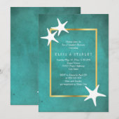 Witte zeester op blauwgroen bruiloft koppels douch kaart (Voorkant / Achterkant)