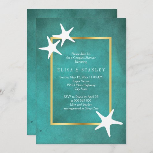 Witte zeester op blauwgroen bruiloft koppels douch kaart (Voorkant / Achterkant)