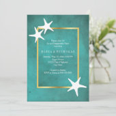 Witte zeester op blauwgroen bruiloft verloving kaart (Staand voorkant)