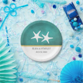 Witte zeester op blauwgroen gekleurd strand bruilo papieren bordje (Feest)