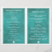 Witte zeester op blauwgroen gevouwen trouwprogramm (Achterkant)