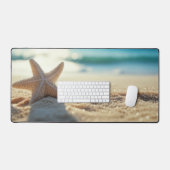 Witte zeester op een zonnig wit zandstrand bureaumat (Keyboard & Muis)