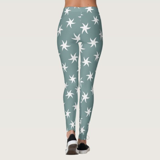 Witte zeester op strand blauw leggings (Achterkant)