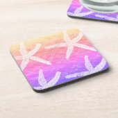 Witte Zeester Patronen Gouden Folie Roze Paars Bier Onderzetter (Linkerzijde)