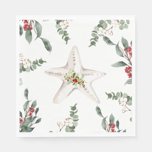 Witte Zeester Strand Kerstvakantie Servet (Voorkant)