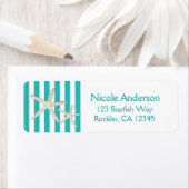 Witte Zeester Teal Turquoise Gestreande Strand Etiket (Insitu)