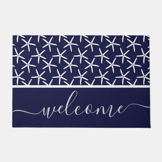 Witte zeester tegen een blauwe achtergrond deurmat (Voorkant)