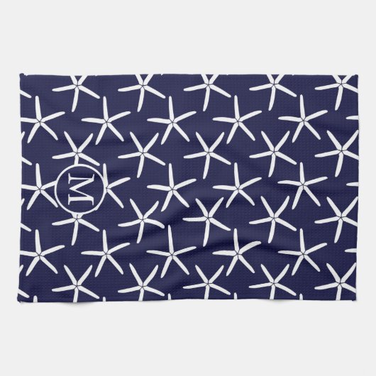 Witte zeester tegen een blauwe achtergrond theedoek (Horizontaal)