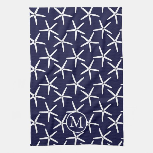 Witte zeester tegen een blauwe achtergrond theedoek (Verticaal)