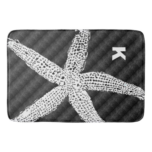 Witte Zeester Zwart Patroon Monogram Initiaal Naam Badmat (Voorkant)
