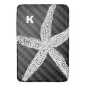 Witte Zeester Zwart Patroon Monogram Initiaal Naam Badmat (Voorkant Verticaal)